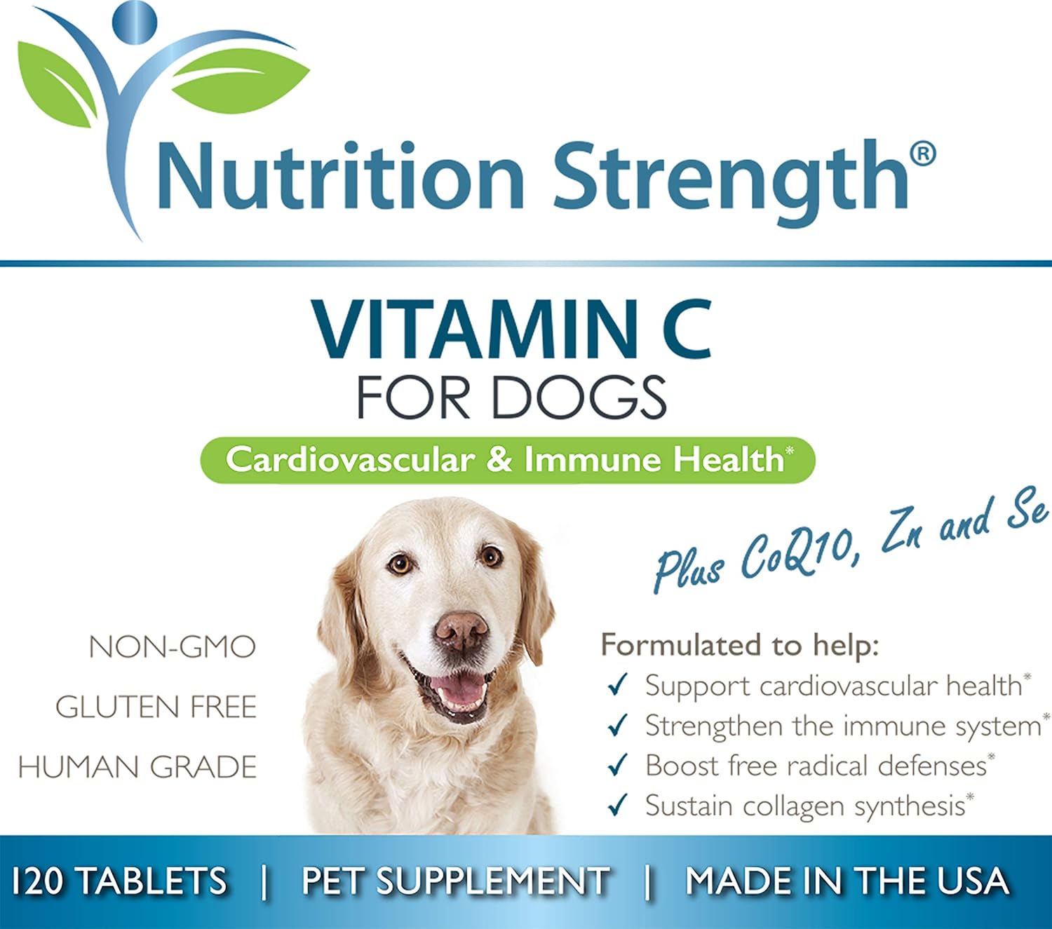 Dog Vitamin C Supplement for Cardiovascular Health, Immune Support, Free Radical Defense - 120 Chewable Tablets