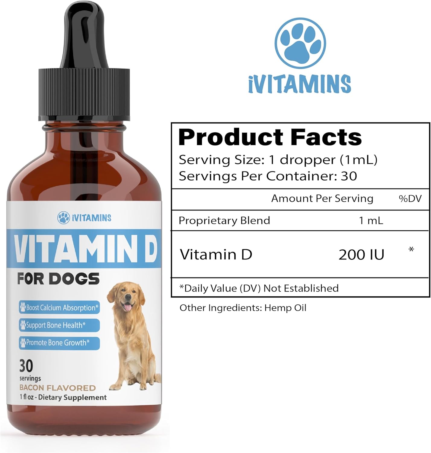 Dog Vitamin D Supplement for Strong Bones and Health | 1 fl oz Bottle of Multivitamins for Dogs