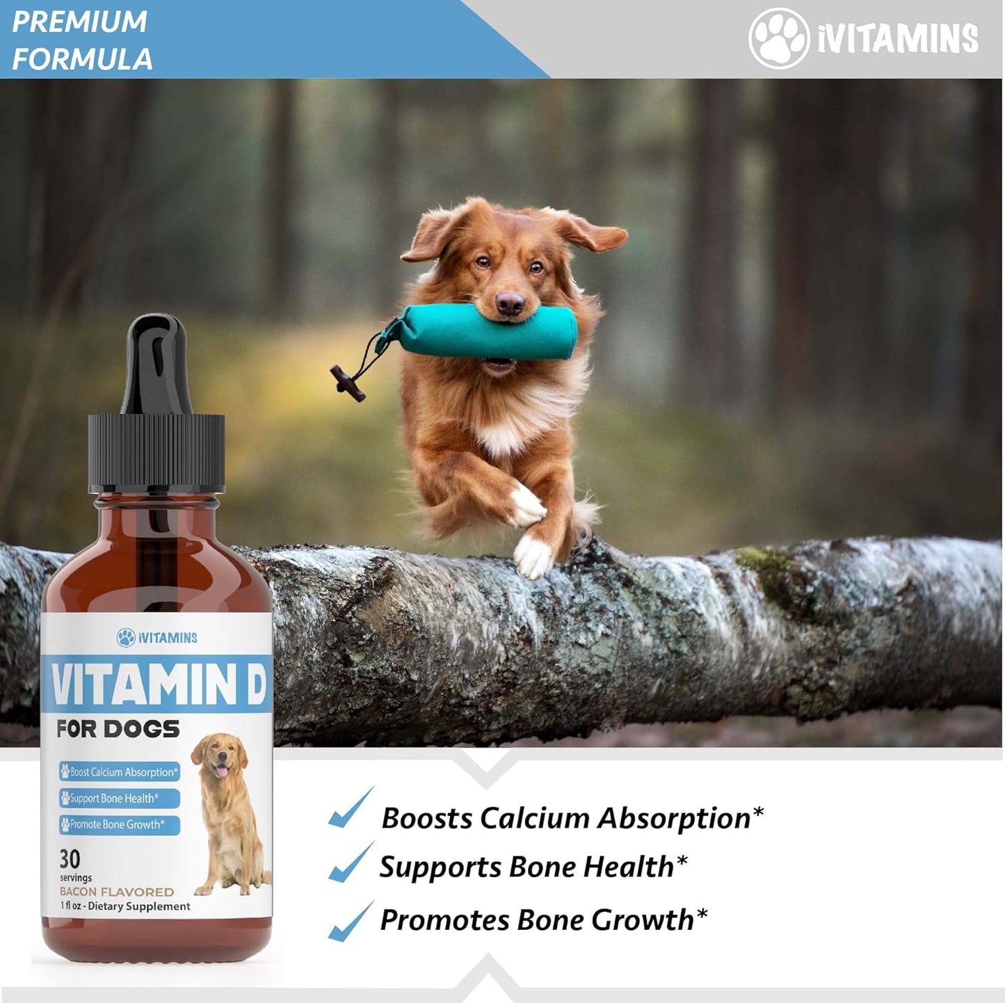 Dog Vitamin D Supplement for Strong Bones and Health | 1 fl oz Bottle of Multivitamins for Dogs