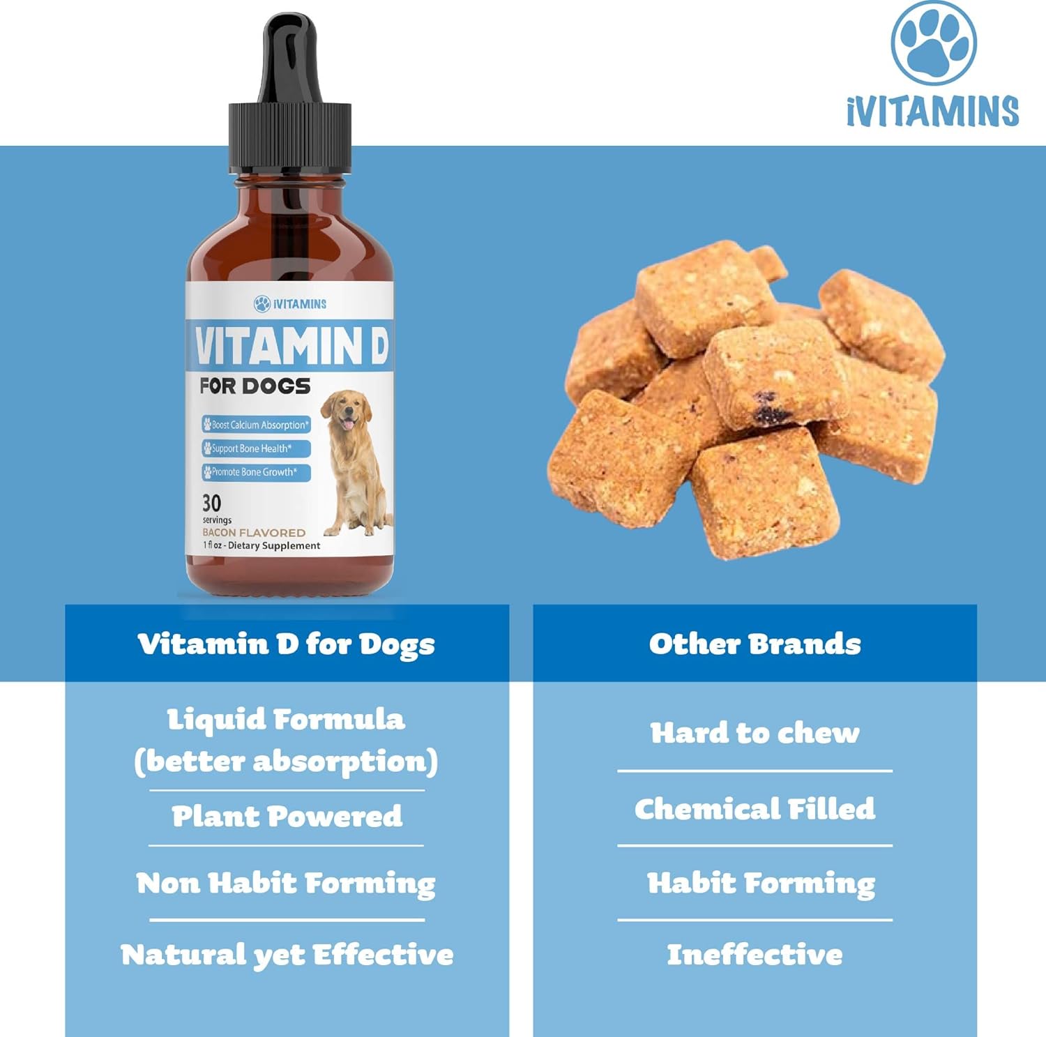 Dog Vitamin D Supplement for Strong Bones and Health | 1 fl oz Bottle of Multivitamins for Dogs