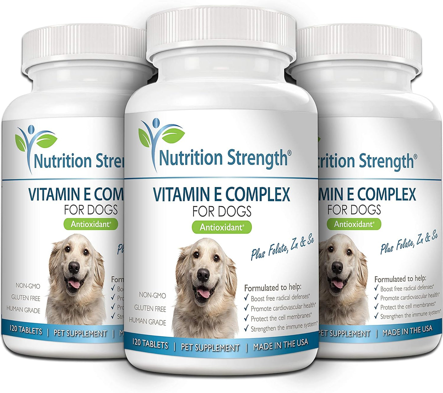 Dog Vitamin E Complex with Zinc, Selenium, Folate & Salmon Oil - 120 Chewable Tablets for Cardiovascular Health & Immune System Support