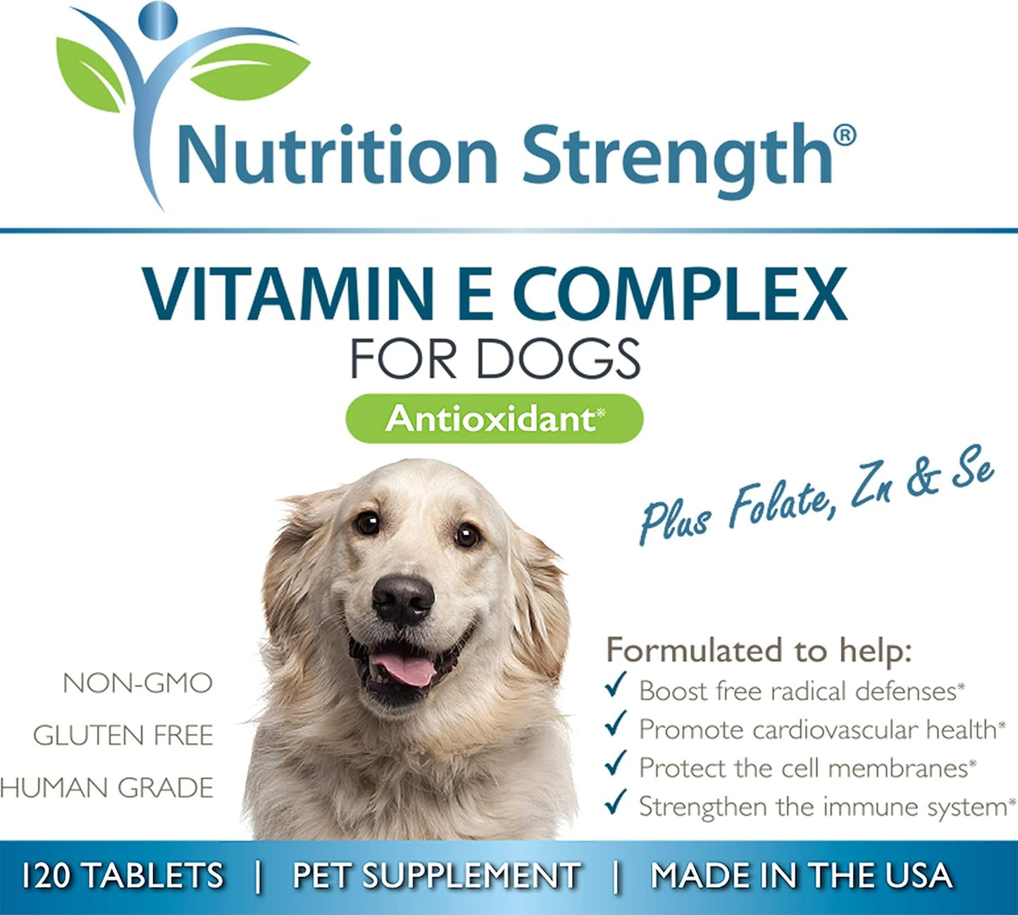 Dog Vitamin E Complex with Zinc, Selenium, Folate & Salmon Oil - 120 Chewable Tablets for Cardiovascular Health & Immune System Support