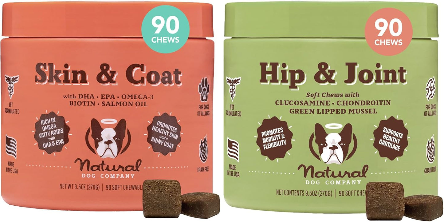 Dog Wellness Bundle: Skin & Coat, Hip & Joint, Glucosamine Supplements for Natural Health