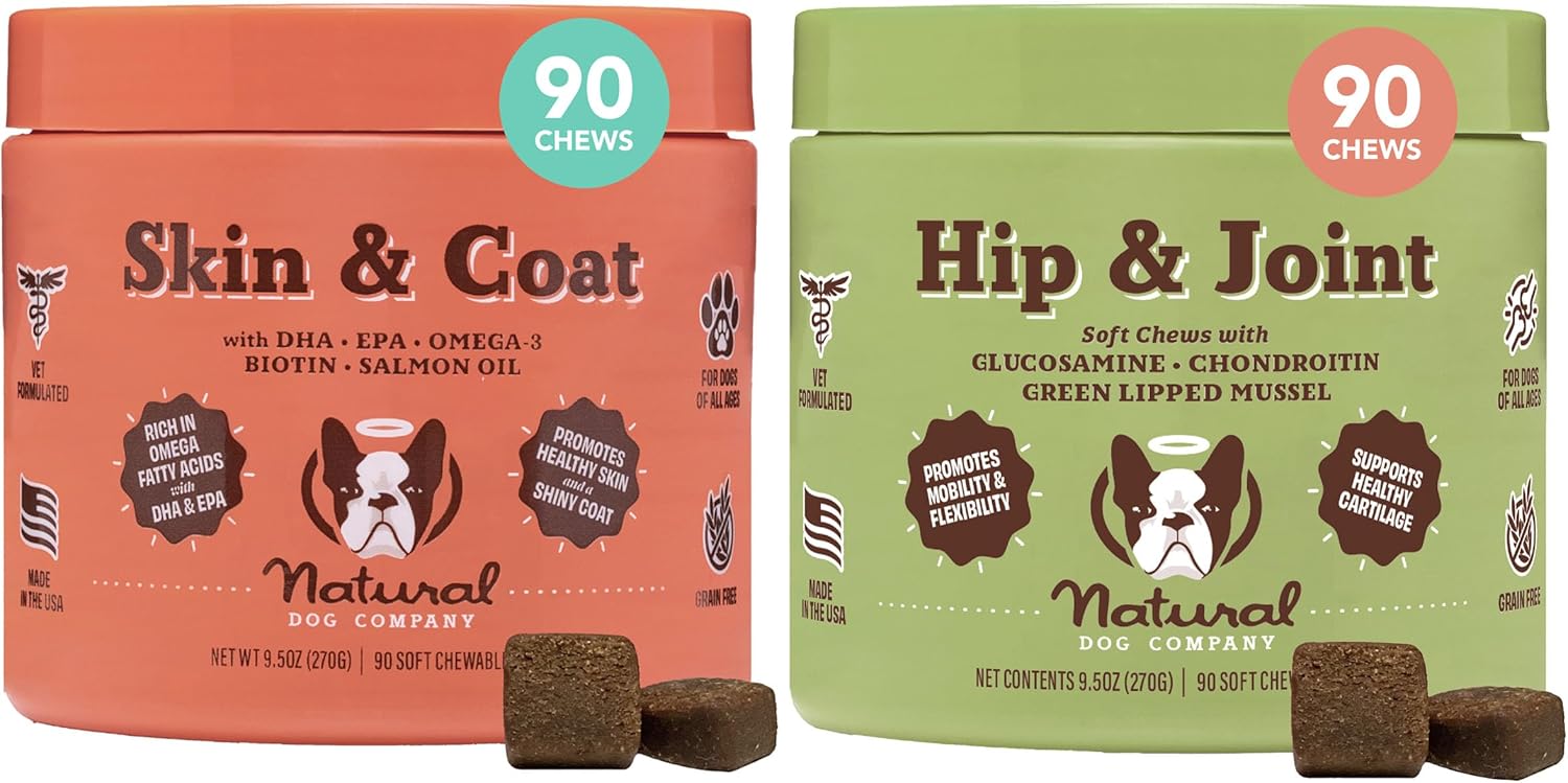Dog Wellness Bundle: Skin & Coat, Hip & Joint, Glucosamine Supplements for Natural Health