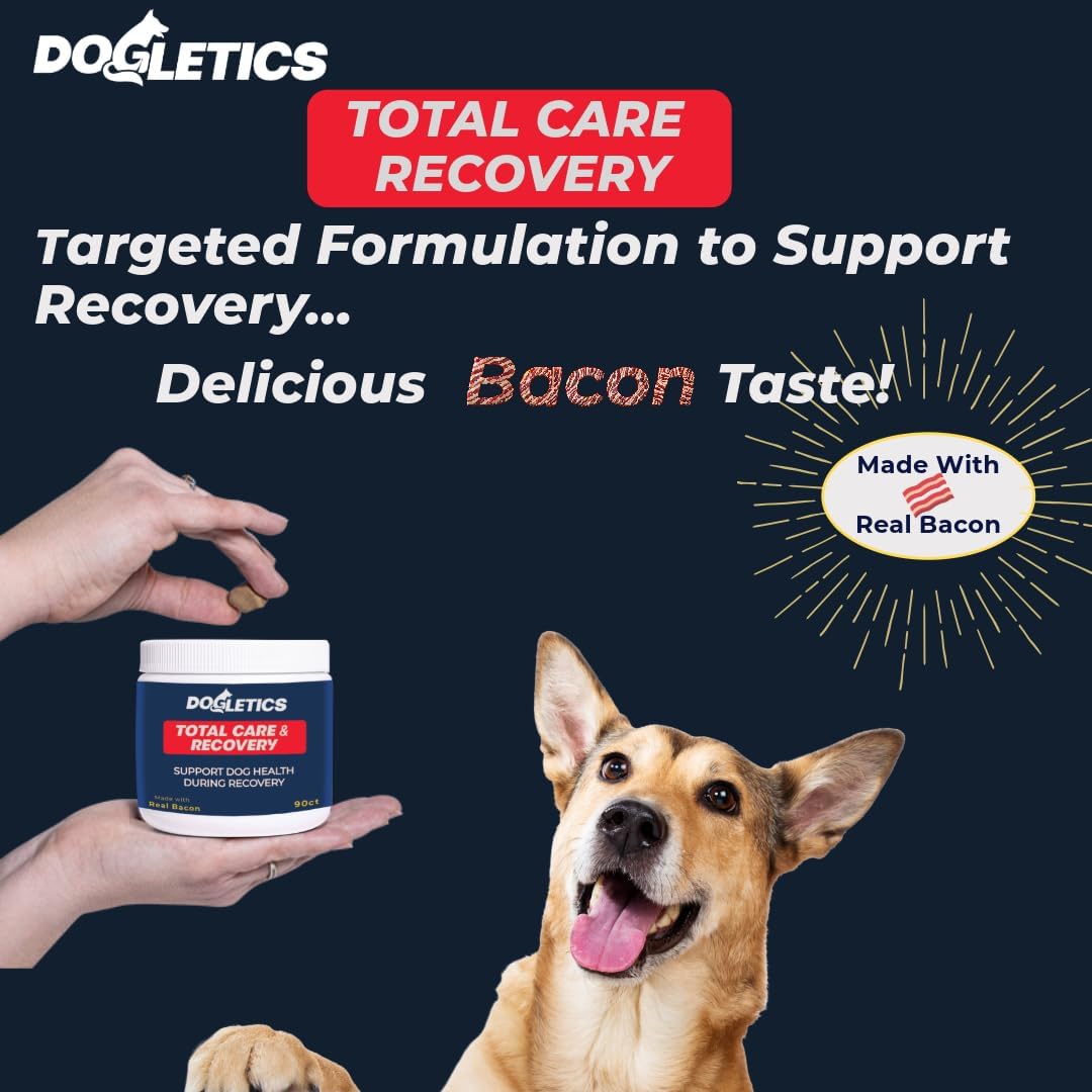 Dogletics Total Care & Recovery - Bacon Flavored Dog Support Supplements for Illness, Injury, and Chronic Health Issues (90 Count)