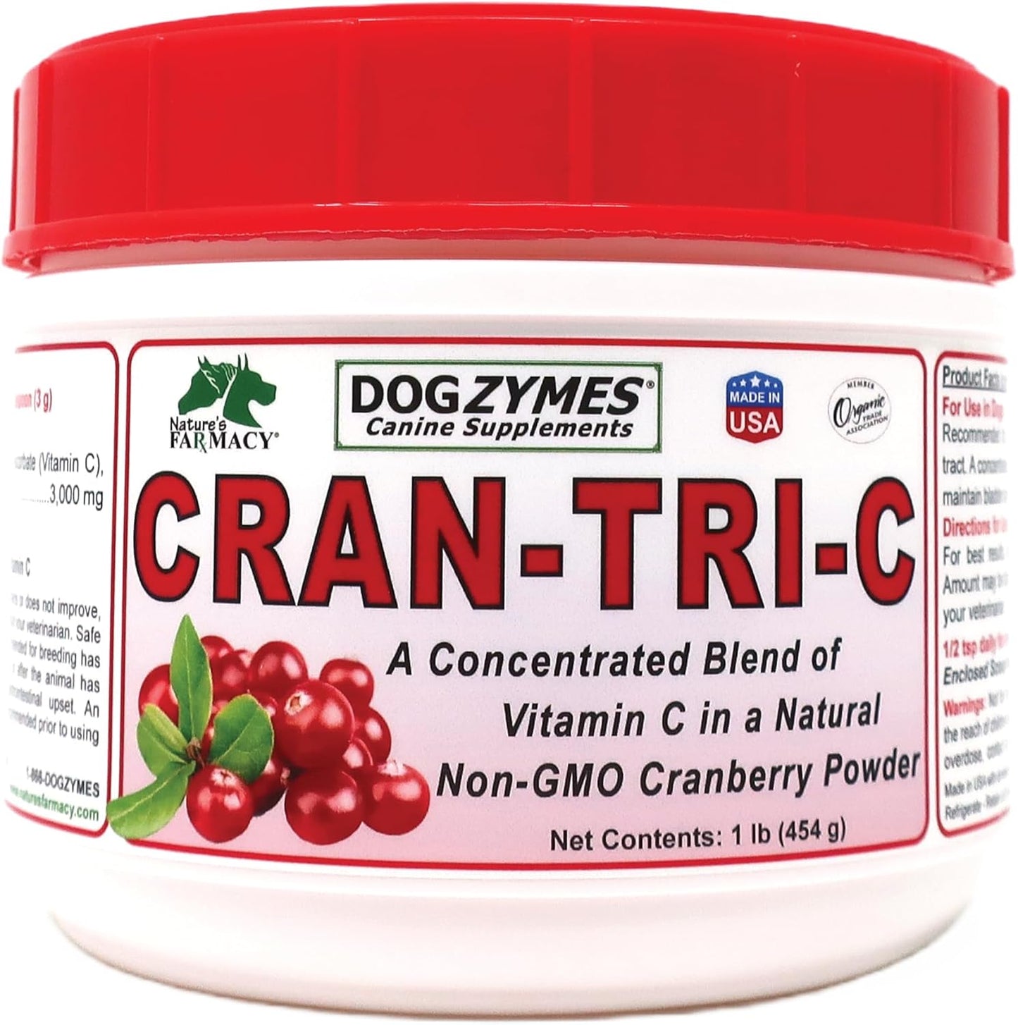 Dogzymes Cran Tri C Urinary Tract Support Supplement - High Vitamin C Blend - 1418mg per Teaspoon - 1lb