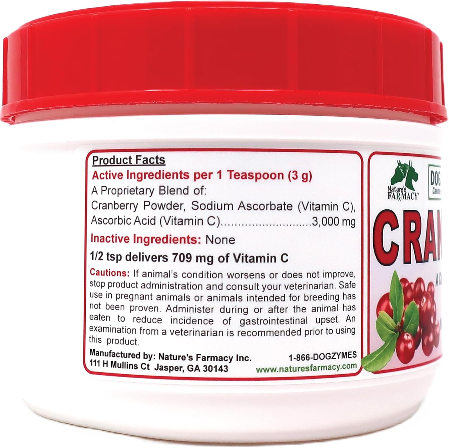 Dogzymes Cran Tri C Urinary Tract Support Supplement - High Vitamin C Blend - 1418mg per Teaspoon - 1lb