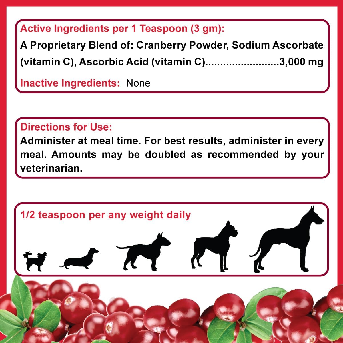 Dogzymes Cran Tri C Urinary Tract Support Supplement - High Vitamin C Blend - 1418mg per Teaspoon - 1lb