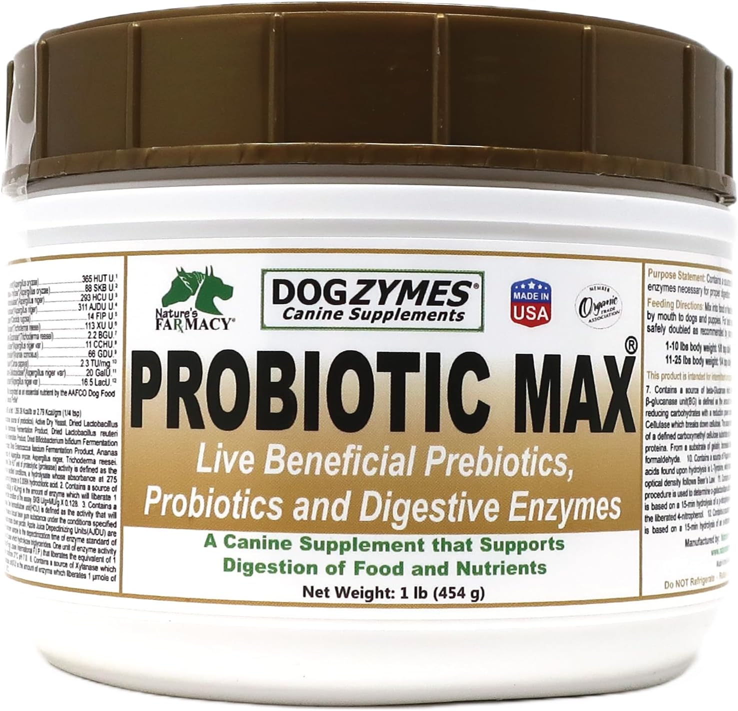 Dogzymes Probiotic Max - 10 Billion CFU's for Dogs - Digestive Support for Diarrhea, Gas, Allergies - 1 lb