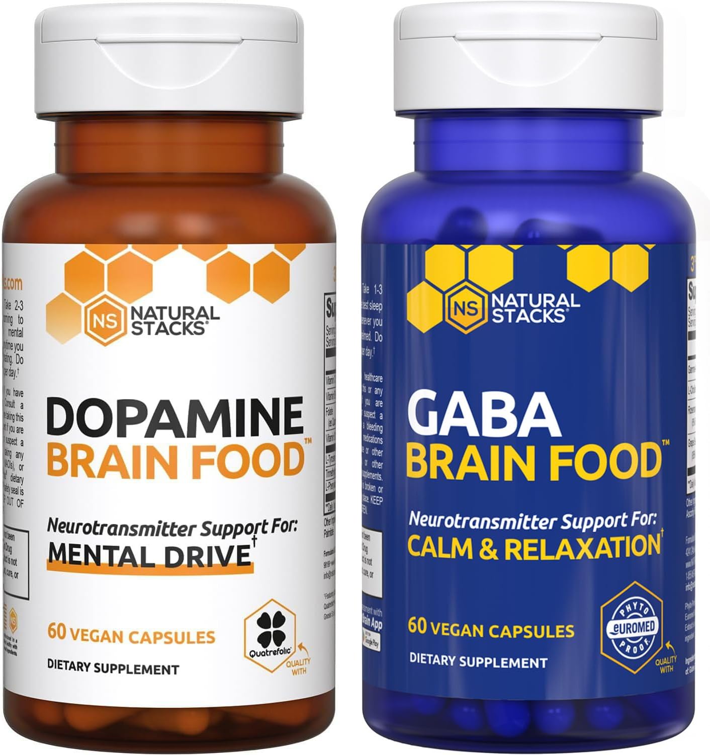 Dopamine & GABA Brain Food Bundle - Enhances Mental Drive & Calmness - 120 Capsules