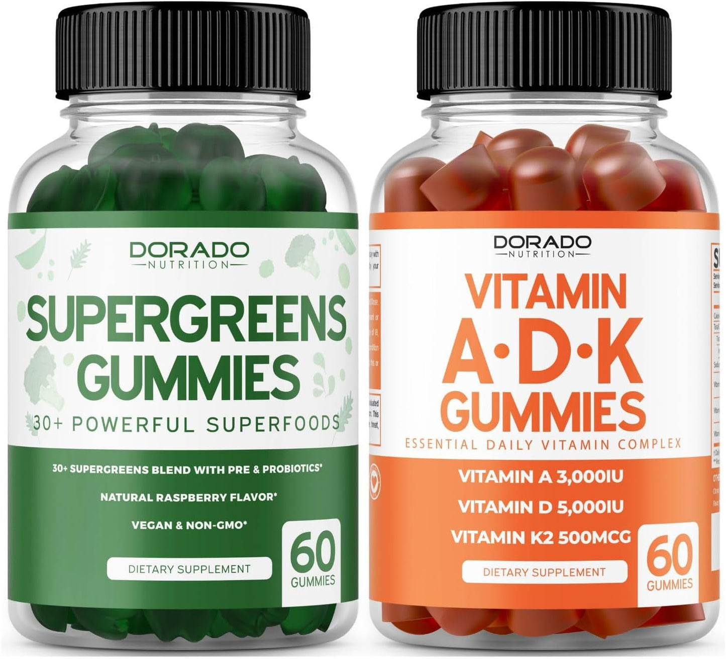 Dorado Nutrition Super Greens Gummies & Sugar-Free ADK Vitamin Gummies Bundle (60 Gummies Each)