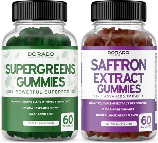 Dorado Nutrition Superfoods Gummies: 5-in-1 Advanced Formula with 8-Ingredient Blend and Sugar-Free Saffron - 120 Gummies