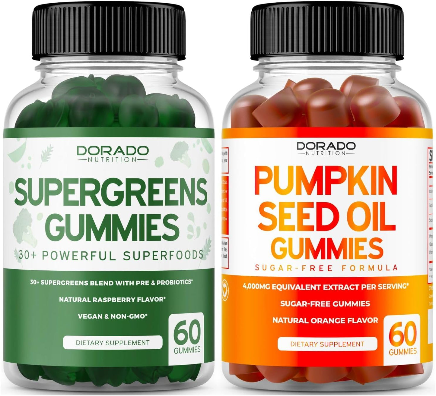 DORADO NUTRITION Supergreens & Pumpkin Seed Oil Gummies Combo - 8 Ingredient Blend & 4,000mg Pumpkin Seed Oil (120 Gummies)