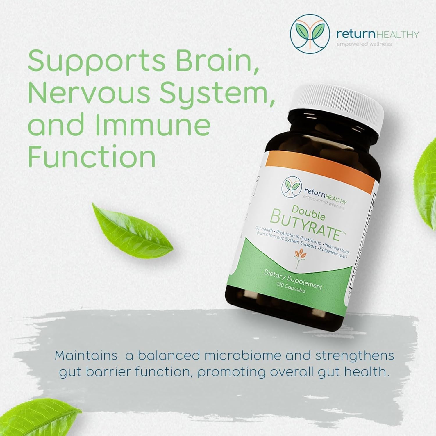 Double Butyrate Gut Health Supplement with Probiotic & Postbiotic Digestive Support - 120 Capsules, 3 Pack - Enhances Immune, Brain, & Nervous Systems - Odor-Free Formula