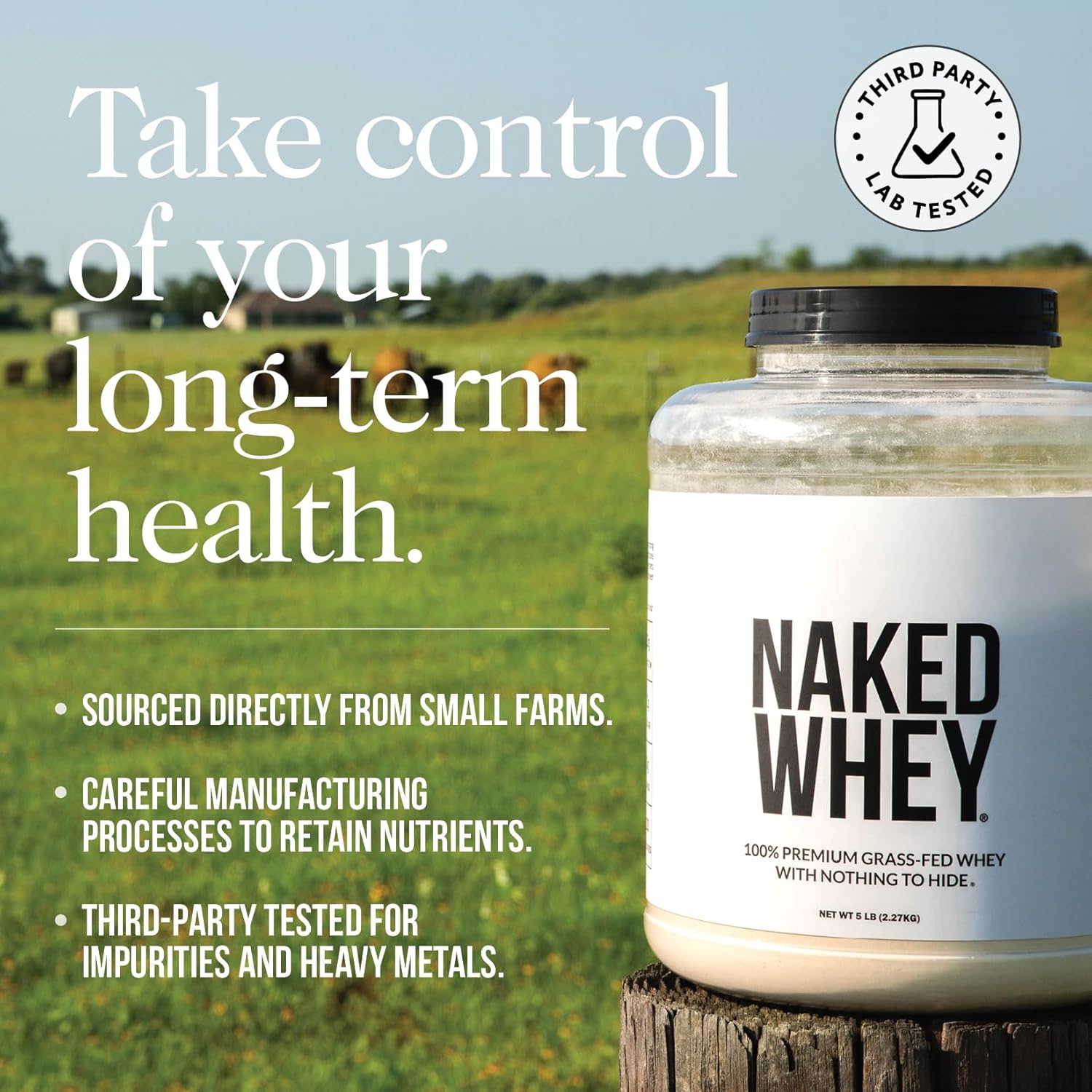 Double Chocolate Grass-Fed Whey Protein Powder - Naked Nutrition - GMO-Free, Soy-Free, Gluten-Free - Aid Growth and Recovery - 53 Servings