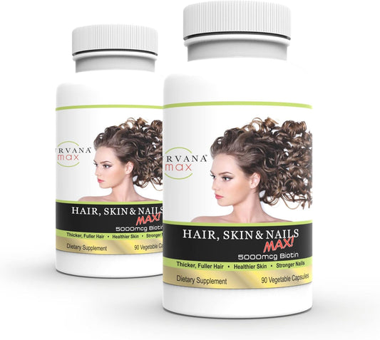 Double Strength Biotin Hair, Skin, & Nails Vitamin Capsules with Fo-Ti Root, VIT A & B, Folic Acid - Wellgenix Purvana Max (2 Pack)