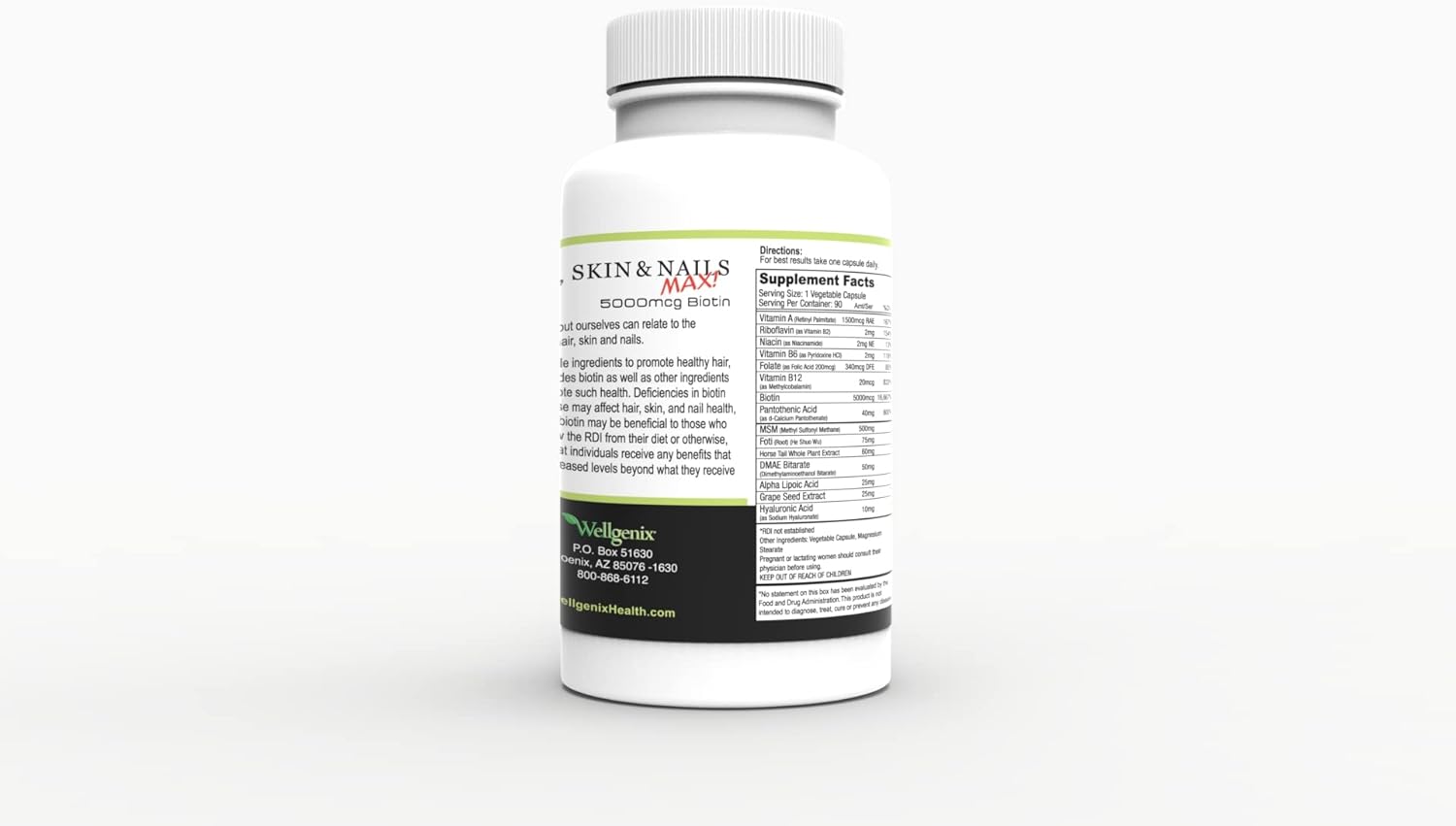 Double Strength Biotin Hair, Skin, & Nails Vitamin Capsules with Fo-Ti Root, VIT A & B, Folic Acid - Wellgenix Purvana Max (2 Pack)