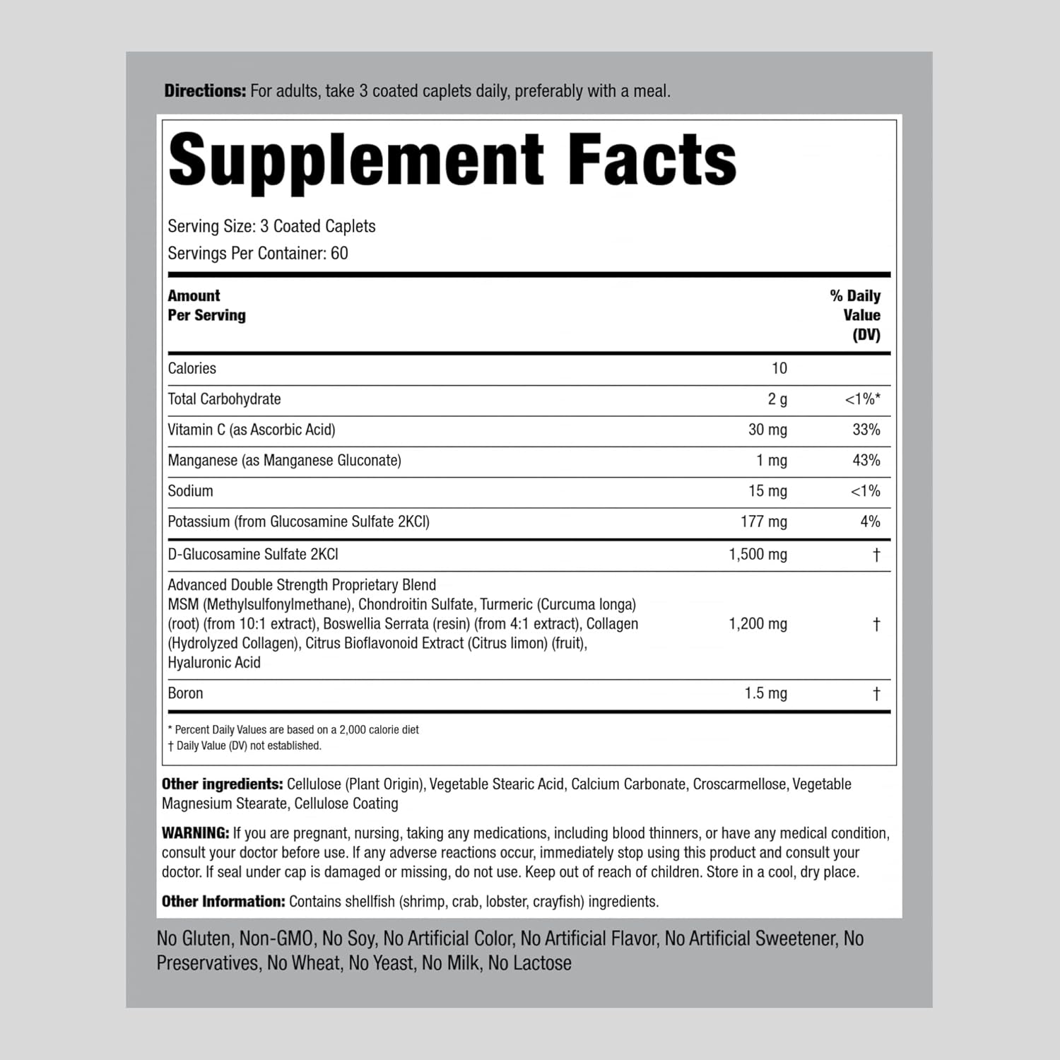 Double Strength Glucosamine Chondroitin MSM with Turmeric | 180 Caplets | Advanced Complex Supplement | Non-GMO, Gluten Free