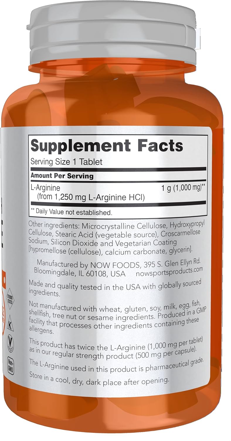 Double Strength L-Arginine 1000mg Sports Nutrition Tablets - Nitric Oxide Booster & Amino Acids - 60 Count