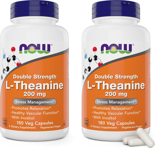 Double Strength L-Theanine 200mg Capsules - 360 Total Capsules - Enhanced with 100mg Inositol - Vegetarian, Non-GMO Supplement by NOW Foods