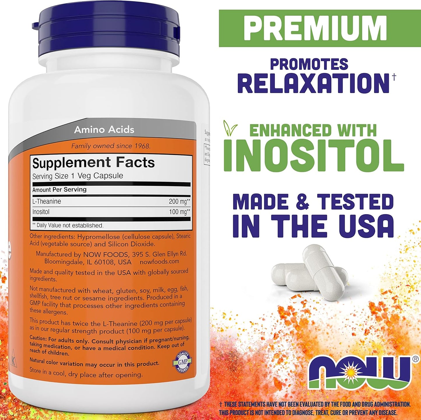 Double Strength L-Theanine 200mg Capsules - 360 Total Capsules - Enhanced with 100mg Inositol - Vegetarian, Non-GMO Supplement by NOW Foods