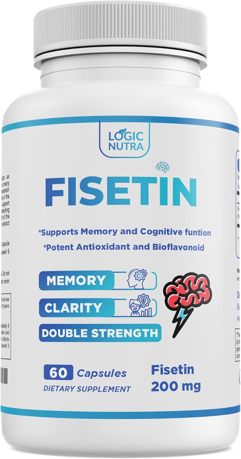 Double Strength Logic Nutra Fisetin Capsules - 200mg Antioxidant Supplement for Wellness - 60 Count