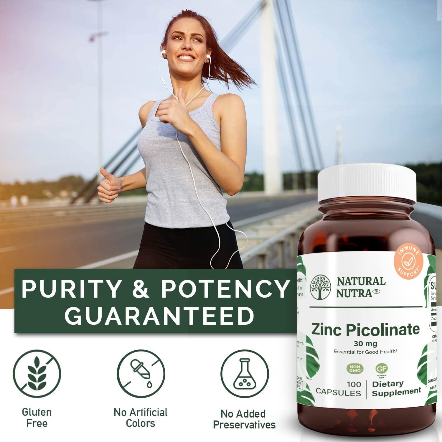 Double Strength Natural Nutra Zinc Picolinate 30 mg Capsules for Growth, Immune Support, and Skin Health, Highly Bioavailable Supplement for Metabolic System