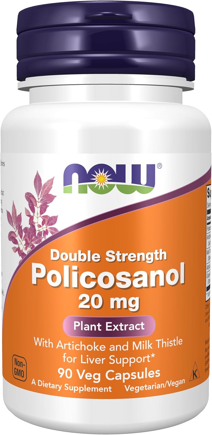 Double Strength Policosanol 20mg Supplements - Derived from Sugar Cane - 90 Veg Capsules by NOW Foods