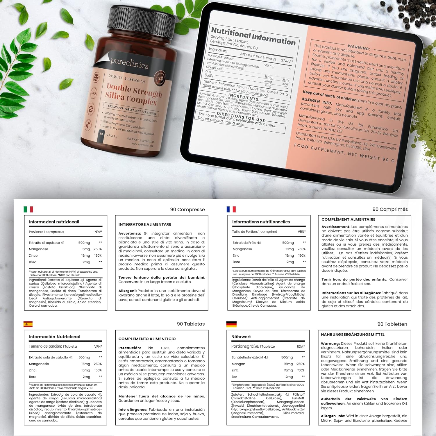 Double Strength Silica Complex - 18 Month Supply with 2000mg Horsetail Extract - 540 Tablets