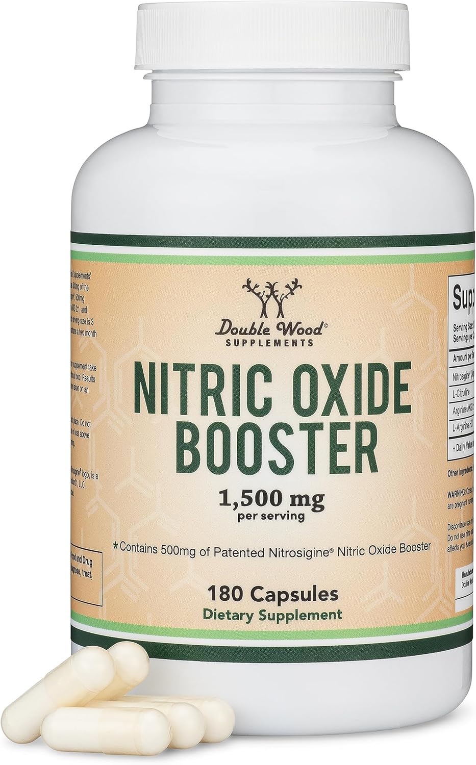 Double Wood Nitric Oxide Booster Supplement - Stimulant-Free Pre Workout with Nitrosigine, L Arginine, L Citrulline - 180 Capsules, Clinically Studied for No2 Flow Boost