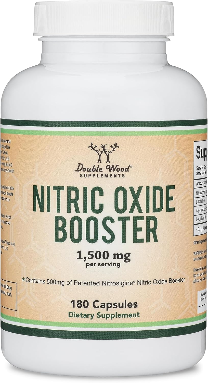 Double Wood Nitric Oxide Booster Supplement - Stimulant-Free Pre Workout with Nitrosigine, L Arginine, L Citrulline - 180 Capsules, Clinically Studied for No2 Flow Boost