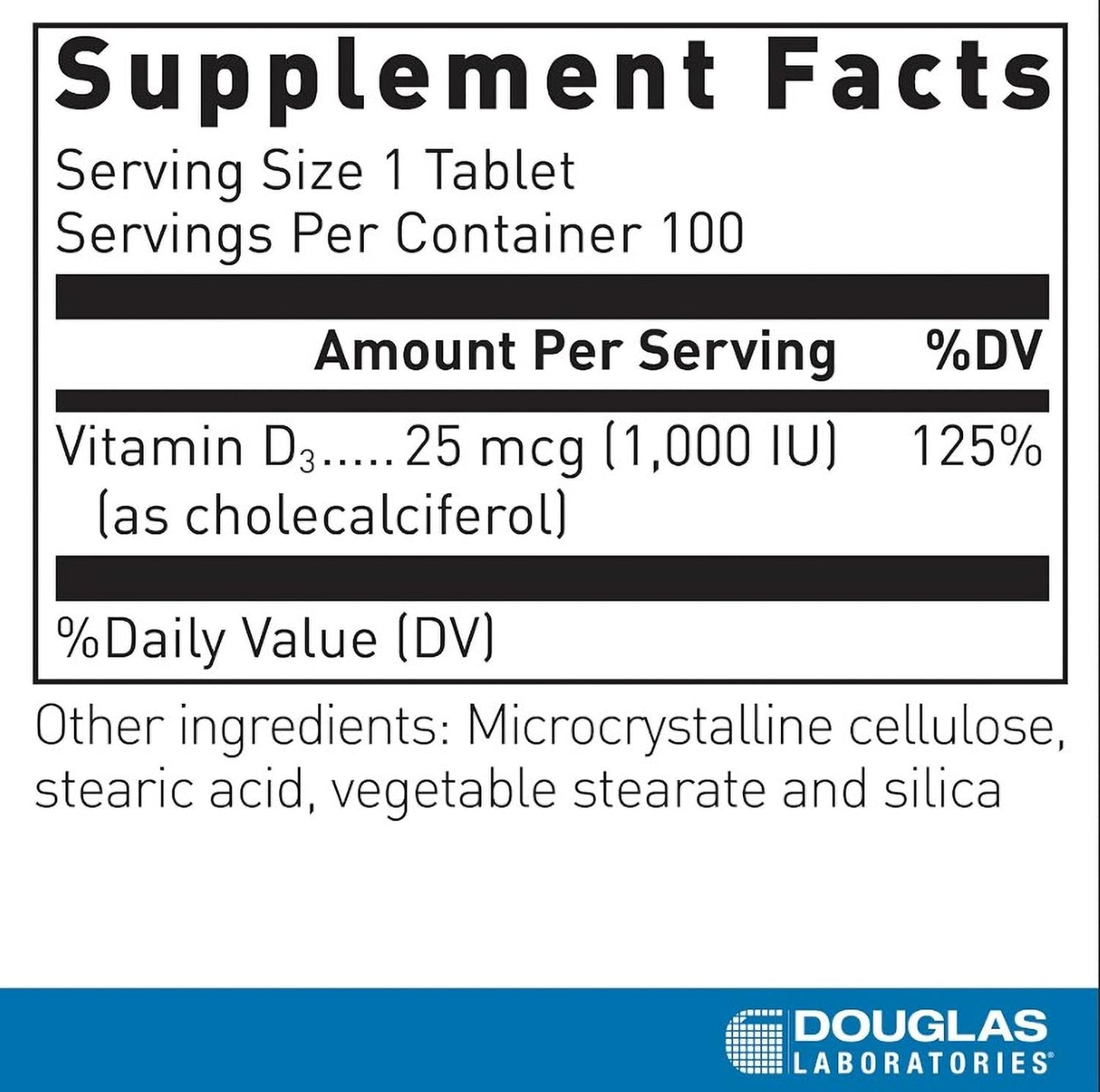 Douglas Laboratories 100 Tablets of Vitamin D3 (25 mcg / 1,000 IU) for Immune, Bone, and Tooth Health