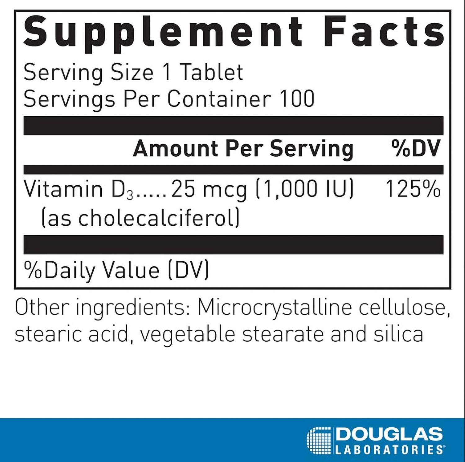 Douglas Laboratories 100 Tablets of Vitamin D3 (25 mcg / 1,000 IU) for Immune, Bone, and Tooth Health