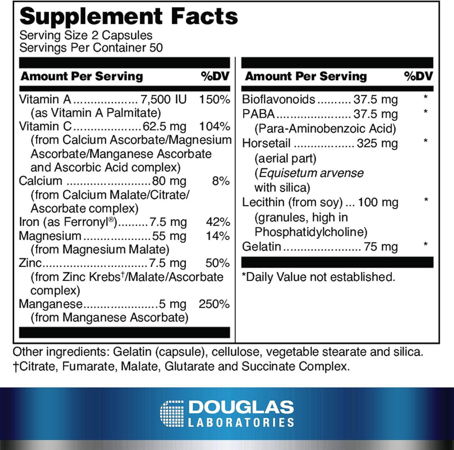 Douglas Laboratories Hair, Skin & Nail Plus Capsules - Support Healthy Hair, Skin, and Nails with Vitamins and Minerals - 100 Count
