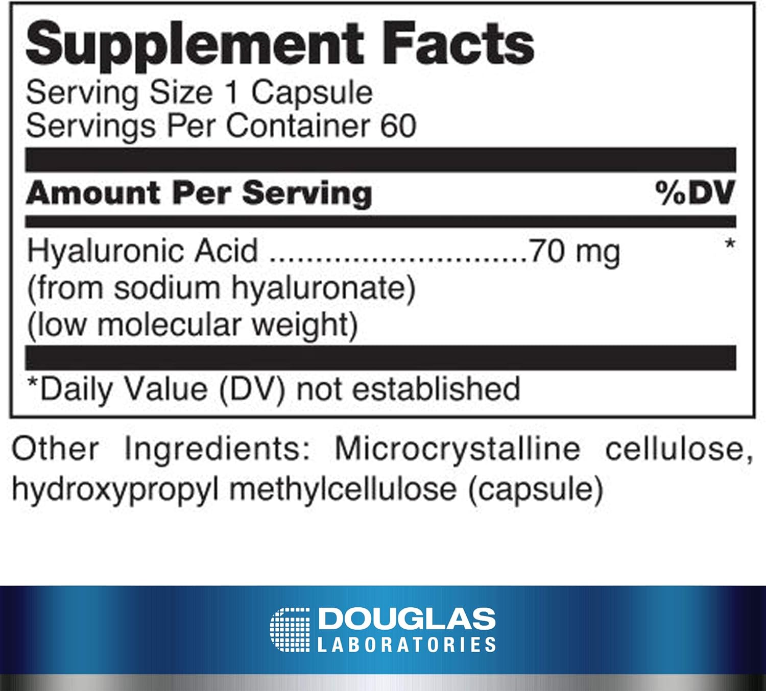 Douglas Laboratories Hyaluronic Acid Capsules - 70mg for Joint & Skin Health - 60 Count