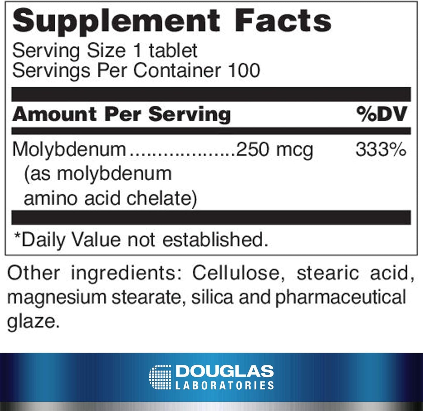 Douglas Laboratories Molybdenum 250 mcg 100 Tablets - Supports Detox, Enzymes, Nerves