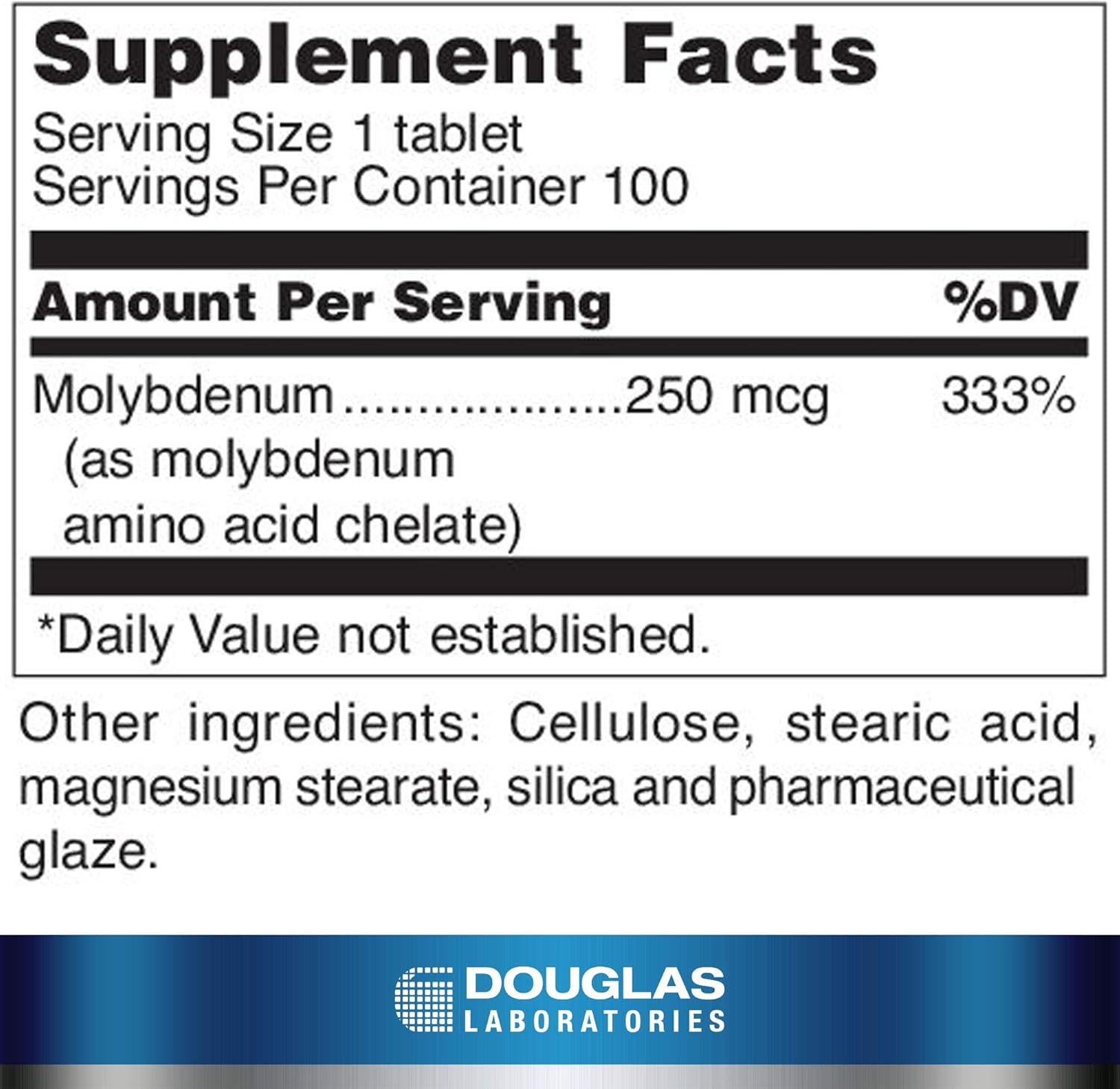 Douglas Laboratories Molybdenum 250 mcg 100 Tablets - Supports Detox, Enzymes, Nerves