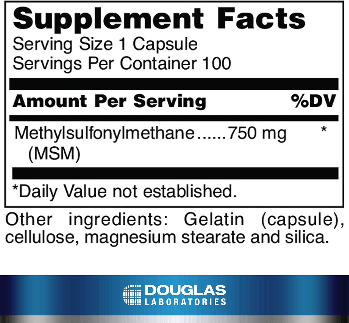 Douglas Laboratories MSM Capsules | Promotes Healthy Joints, Connective Tissue, Hair, Skin, and Liver | 100 Capsules
