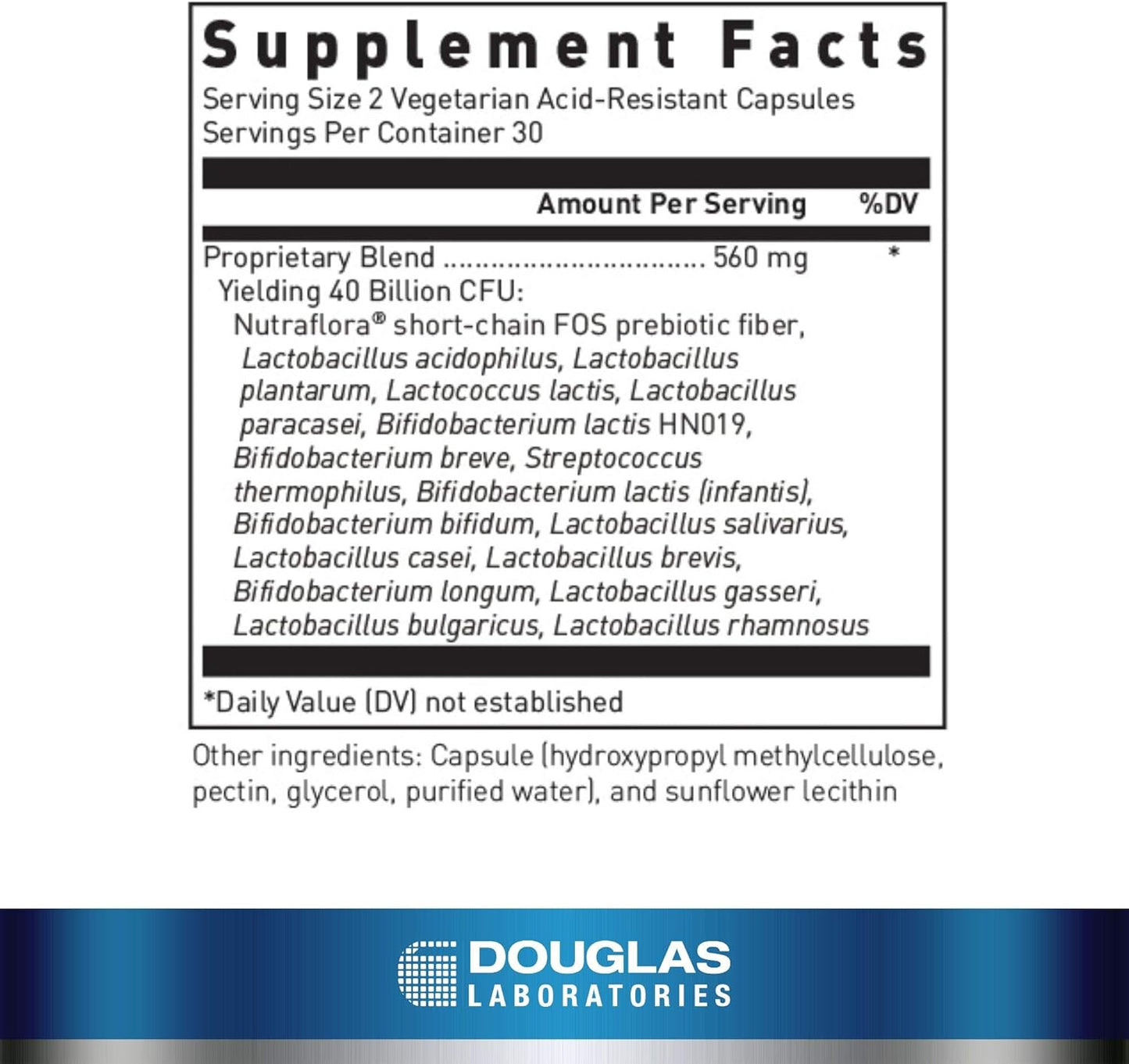 Douglas Laboratories Multi-Probiotic 40 Billion Capsules for Gut Health and Immunity Support - 60 Vegetarian Acid-Resistant Capsules