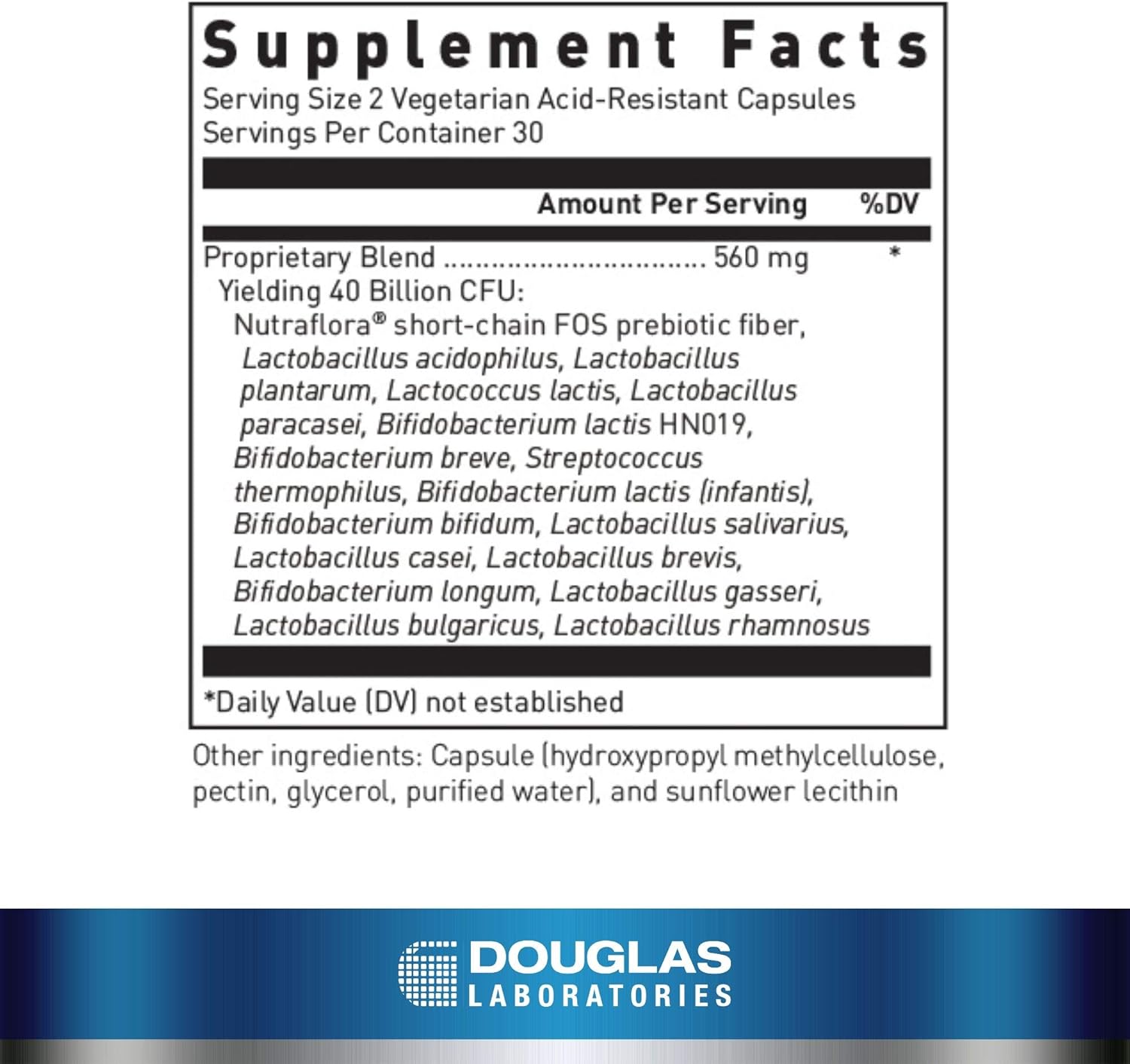 Douglas Laboratories Multi-Probiotic 40 Billion Capsules for Gut Health and Immunity Support - 60 Vegetarian Acid-Resistant Capsules