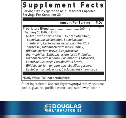 Douglas Laboratories Multi-Probiotic 40 Billion Capsules for Gut Health and Immunity Support - 60 Vegetarian Acid-Resistant Capsules