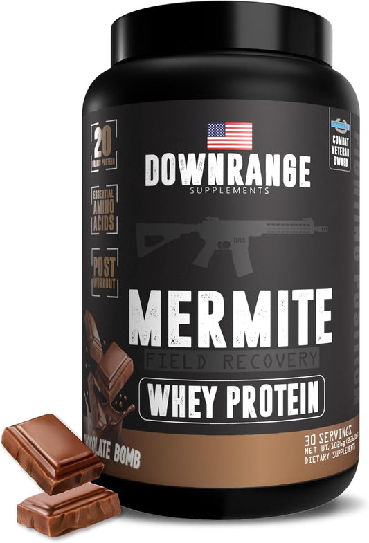 DownRange Mermite Whey Protein Powder - Post Workout Recovery, Energy Support - 20g Protein, 9g Amino Acids - Chocolate Flavor - 30 Servings