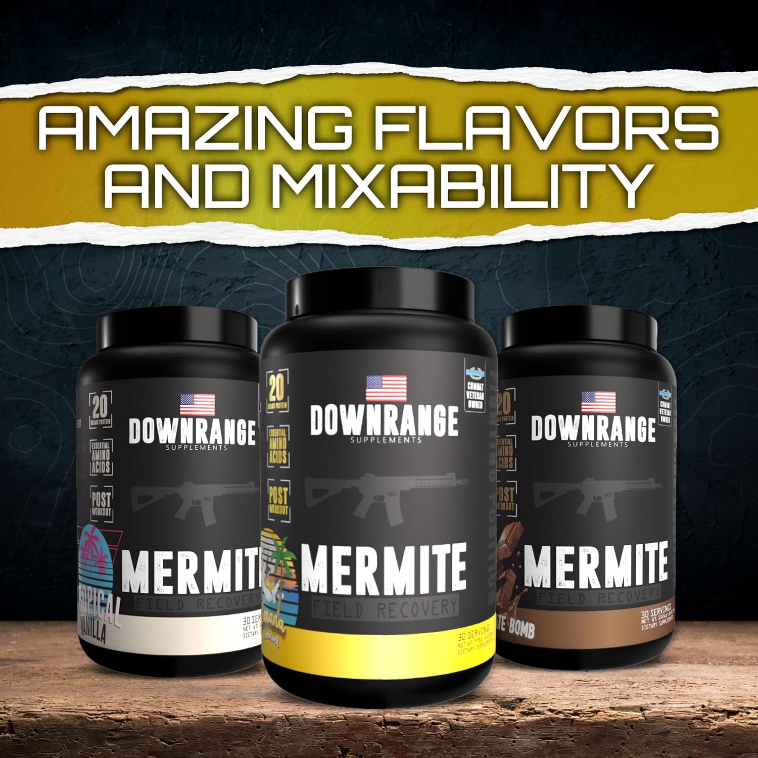 DownRange Mermite Whey Protein Powder - Post-Workout Muscle Recovery & Energy Support - 20g Protein, 9g Amino Acid, 30 Servings - Banana Flavor