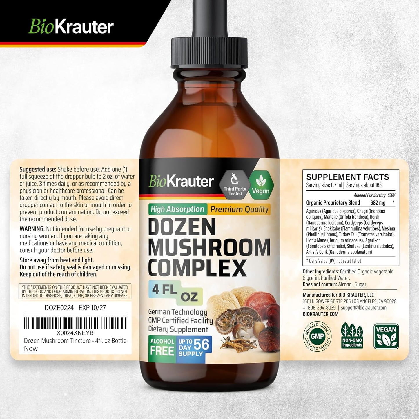 Dozen Mushroom Tincture Bundle - Immune Boosting Herbal Supplement - 4 Fl. Oz. Each