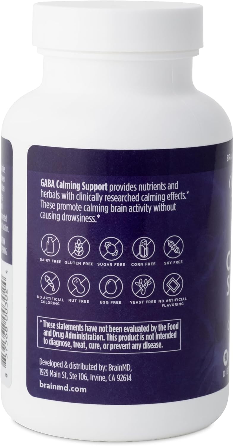 Dr Amen BrainMD GABA Calming Support Capsules - 90 Count, Pack of 2 - Relaxation Formula with Magnesium, Vitamin B6, Lemon Balm - 180 Servings