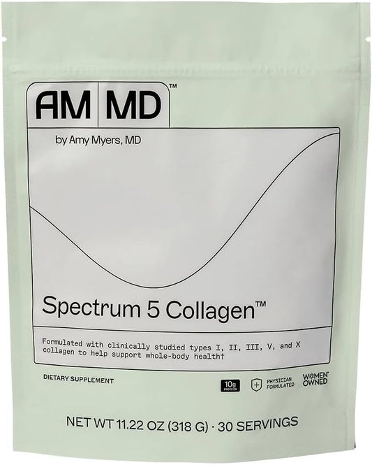 Dr. Amy Myers Spectrum 5 Collagen Peptides Powder - Multi Collagen Protein with Proprietary Blends - Chicken Bone Broth, Bovine Collagen, Fish Collagen, Eggshell - Type I, II, III, V, X