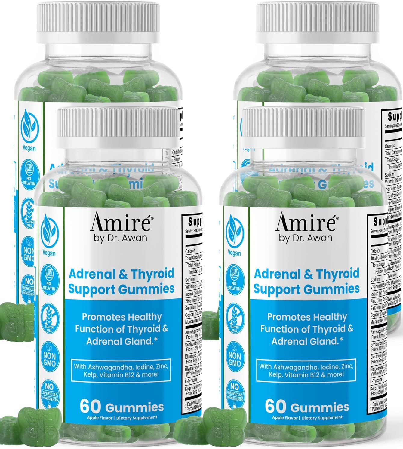Dr. Awan Thyroid Support Gummies with Kelp, Selenium & Ashwagandha for Energy & Metabolism, 240ct, 120-day Supply