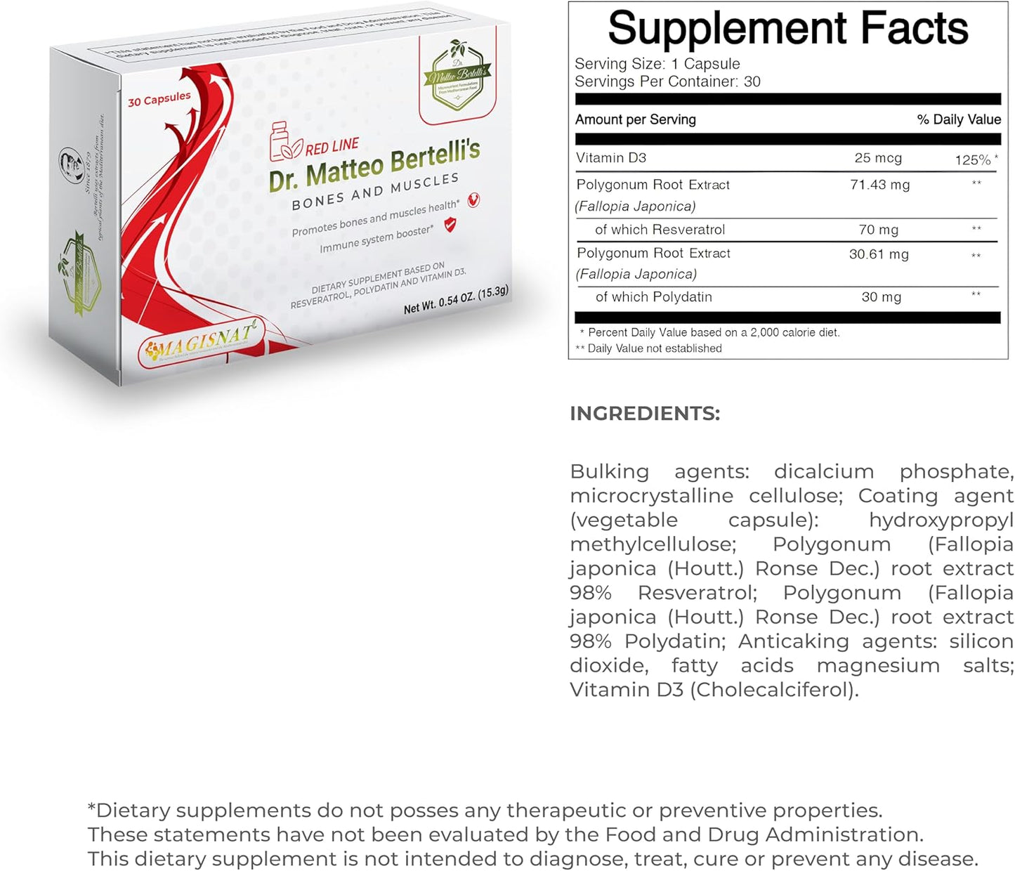 Dr. Bertelli's Bone, Muscle, and Iron Support Combo - Resveratrol, Polydatin, Vitamin D3 & C, Nettle Extract, Iron (30 Caps & 30 Tabs)