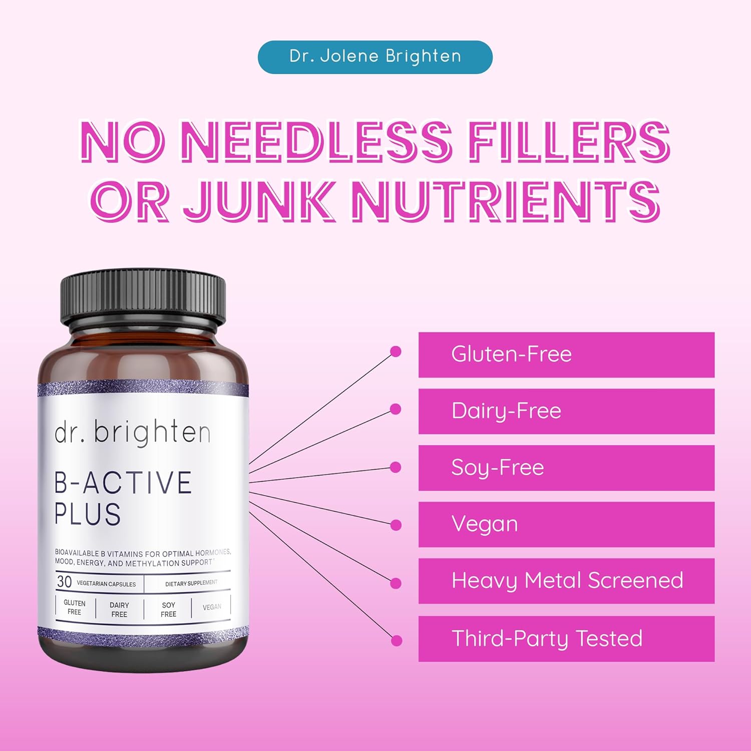 Dr. Brighten B-Active Plus - Coenzymated B Vitamins Supplement for Methylation Support (30 Count)