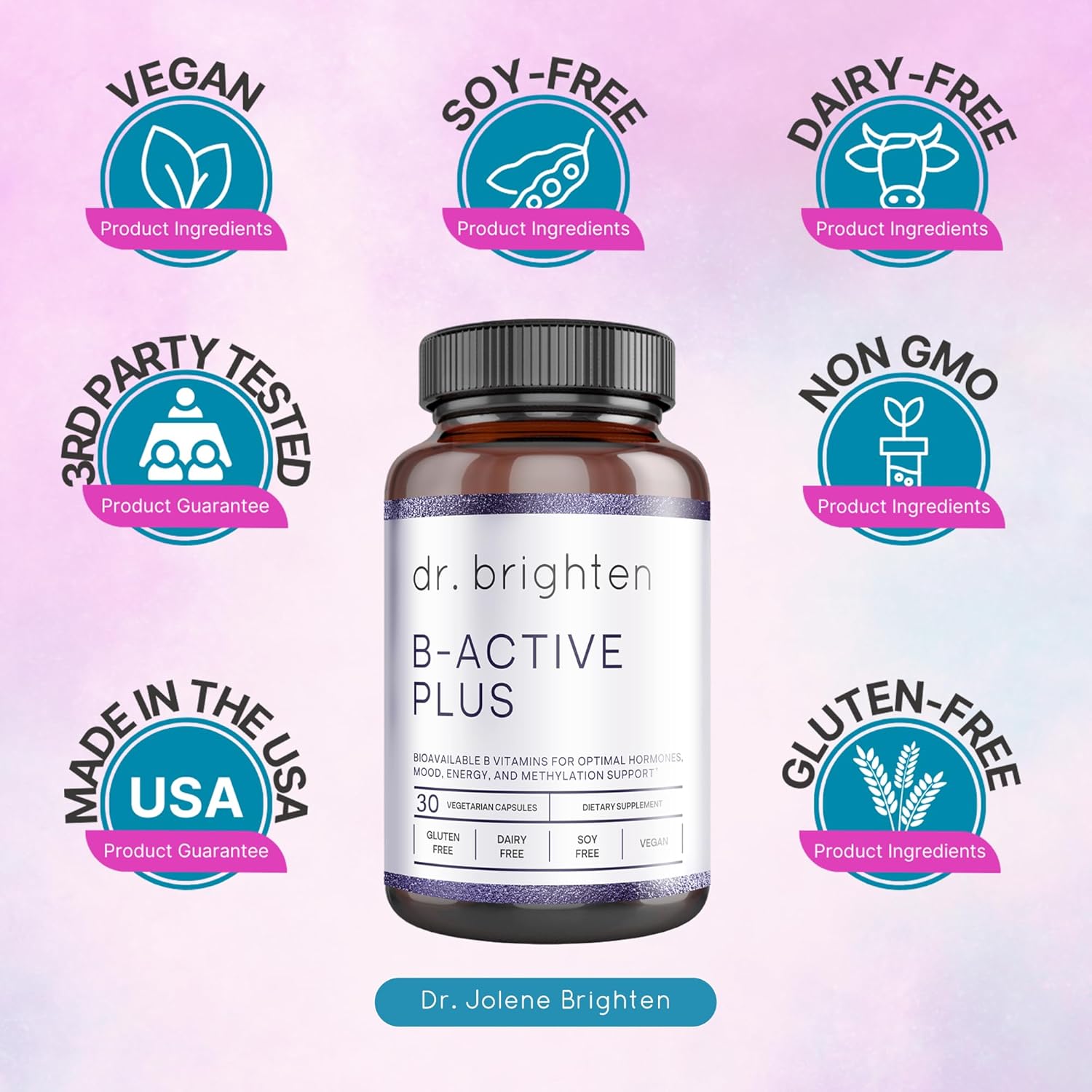 Dr. Brighten B-Active Plus - Coenzymated B Vitamins Supplement for Methylation Support (30 Count)